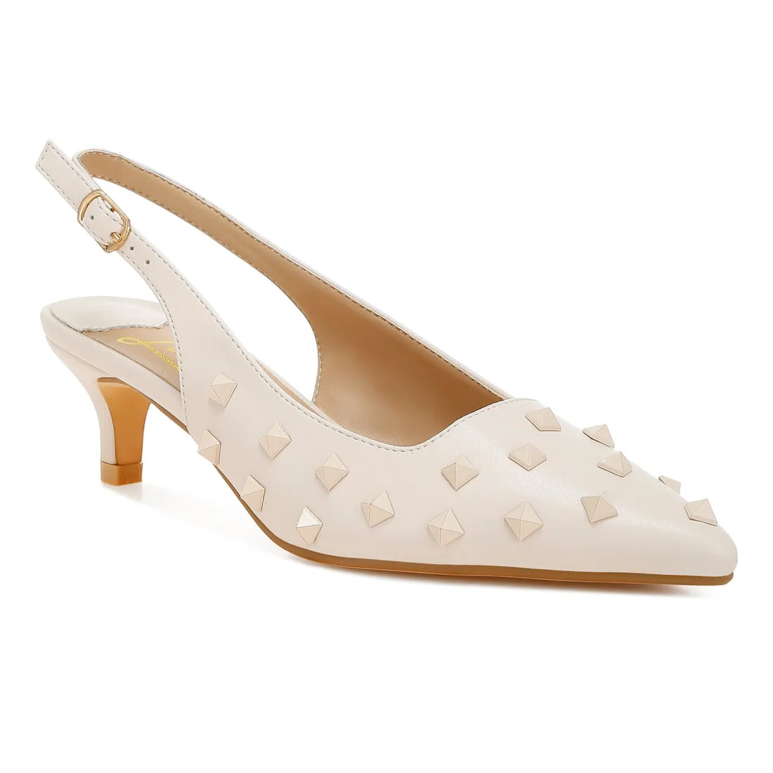 Stud Embellished Kitten Heels