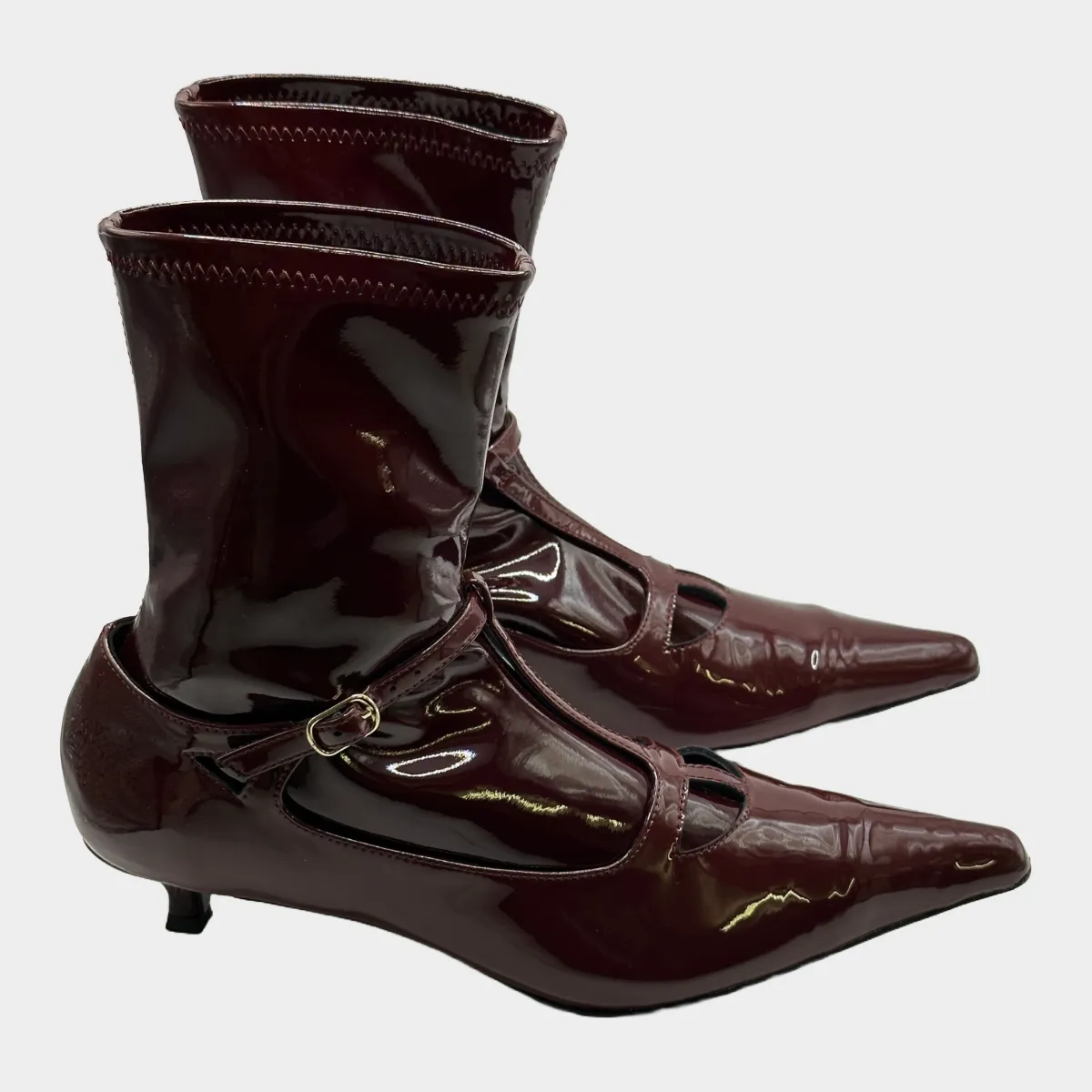 The Row women's burgundy patent leather ankle boots