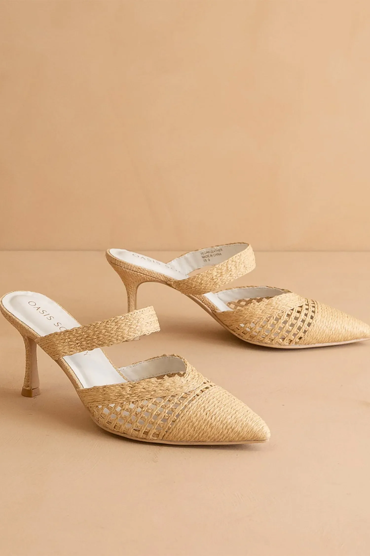 Tia Pointed Toe Raffia Kitten Heels