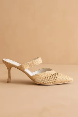 Tia Pointed Toe Raffia Kitten Heels