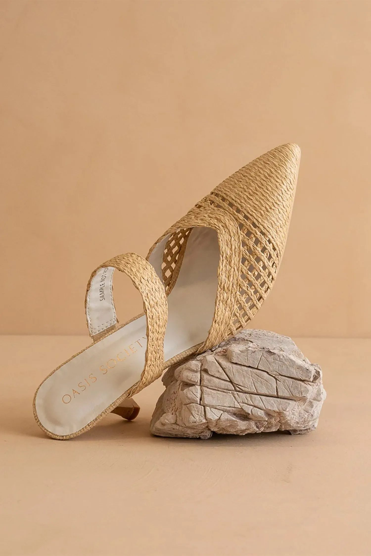 Tia Pointed Toe Raffia Kitten Heels