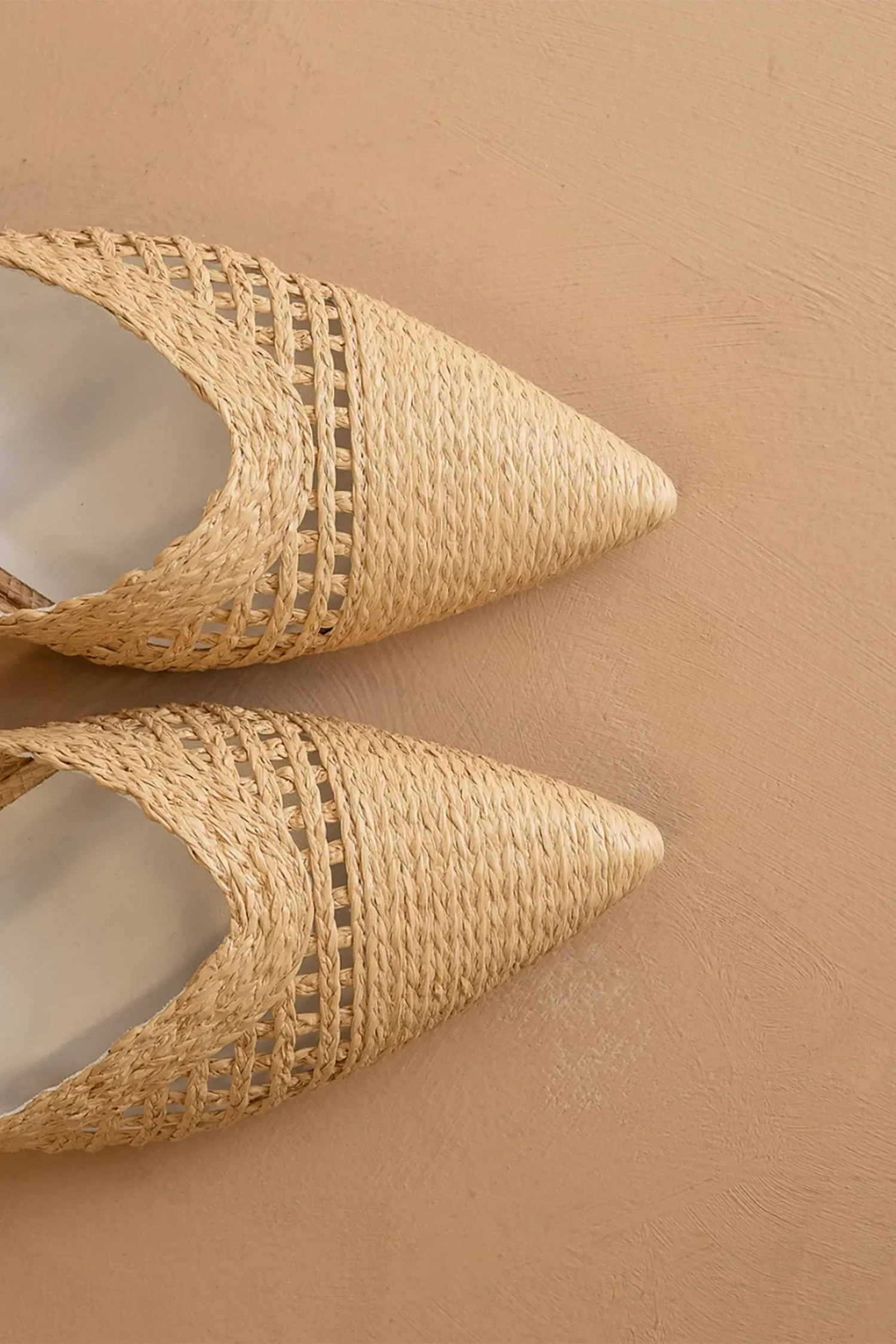 Tia Pointed Toe Raffia Kitten Heels