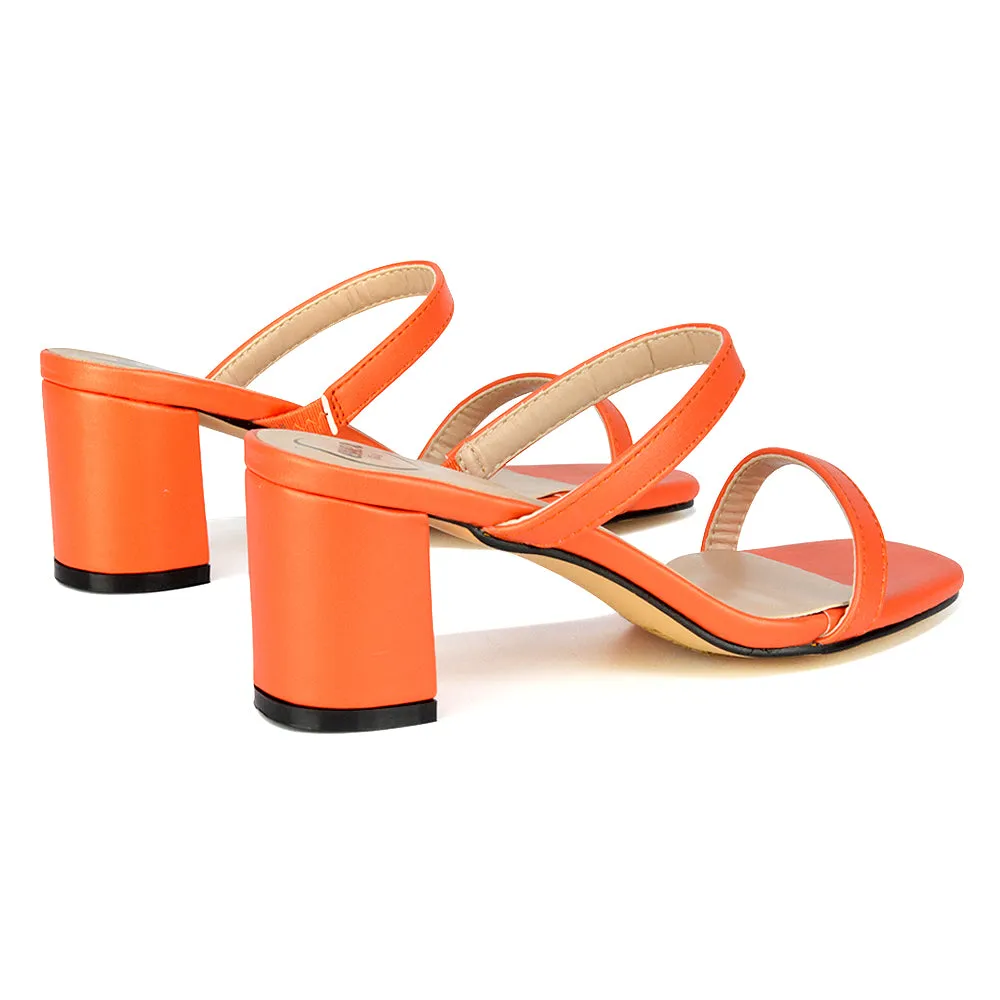 Tiff Double Strap Square Toe Slip On Low Mid Block High Heel Mule Sandals in Pastel Green