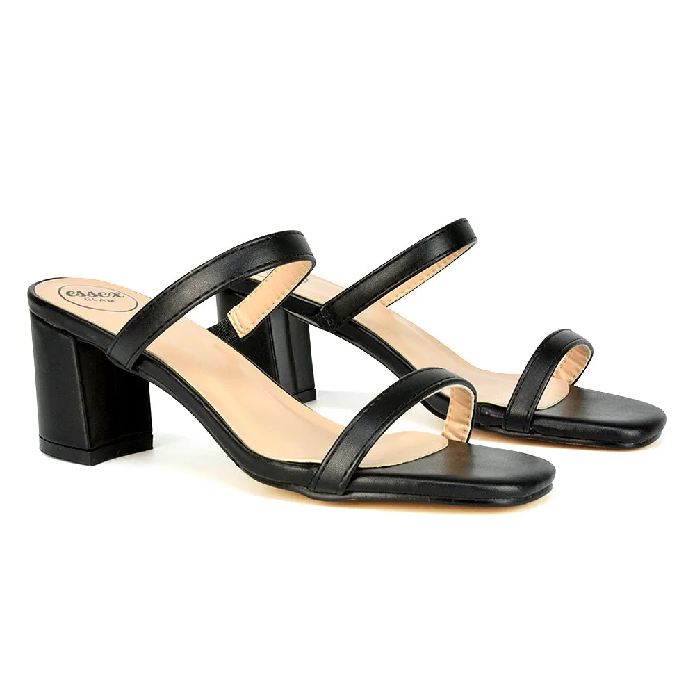 Tiff Double Strap Square Toe Slip On Low Mid Block High Heel Mule Sandals in Pastel Green