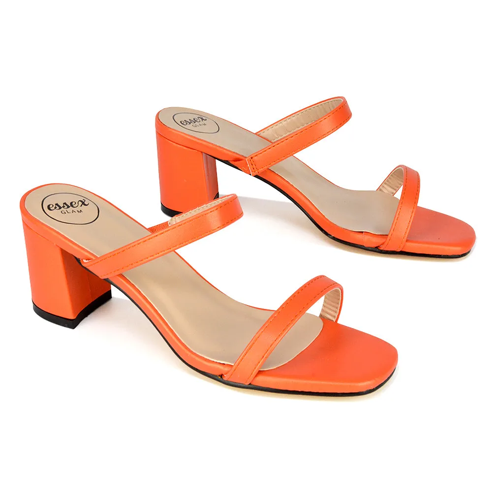 Tiff Double Strap Square Toe Slip On Low Mid Block High Heel Mule Sandals in Pastel Green