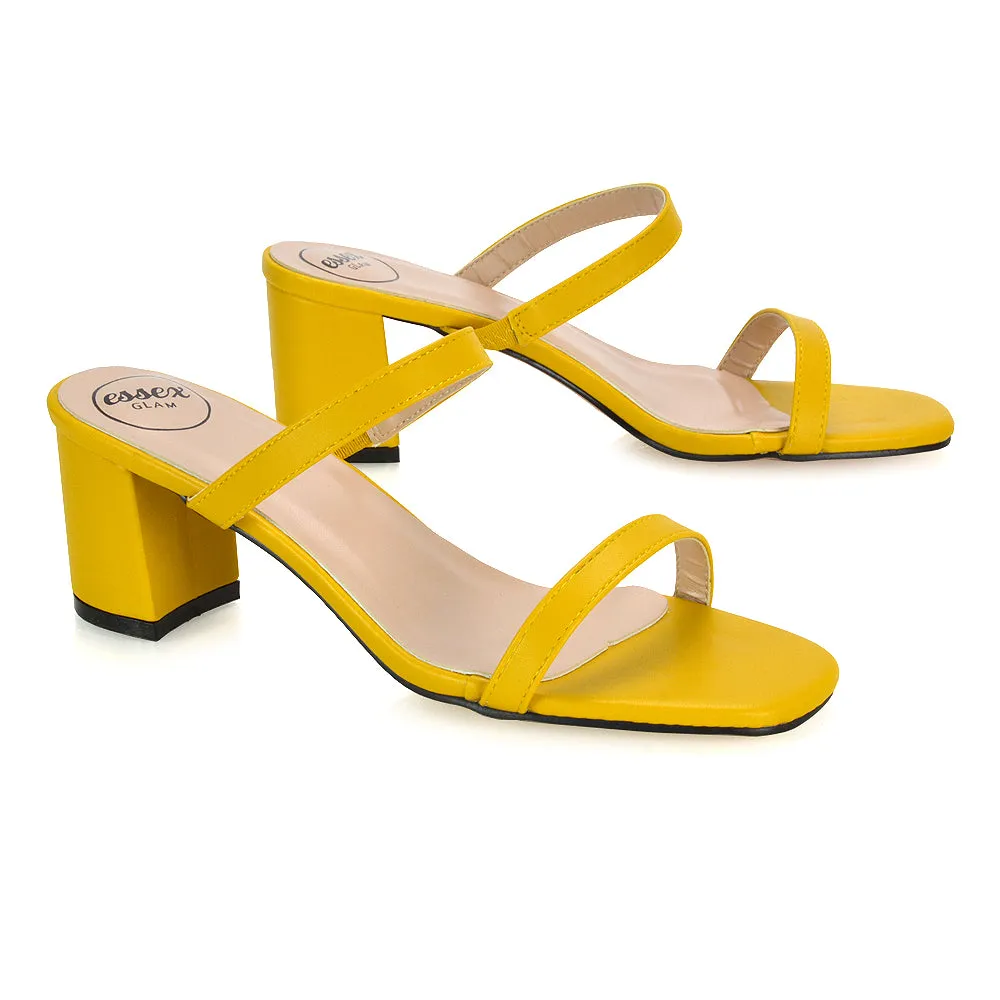 Tiff Double Strap Square Toe Slip On Low Mid Block High Heel Mule Sandals in Pastel Green