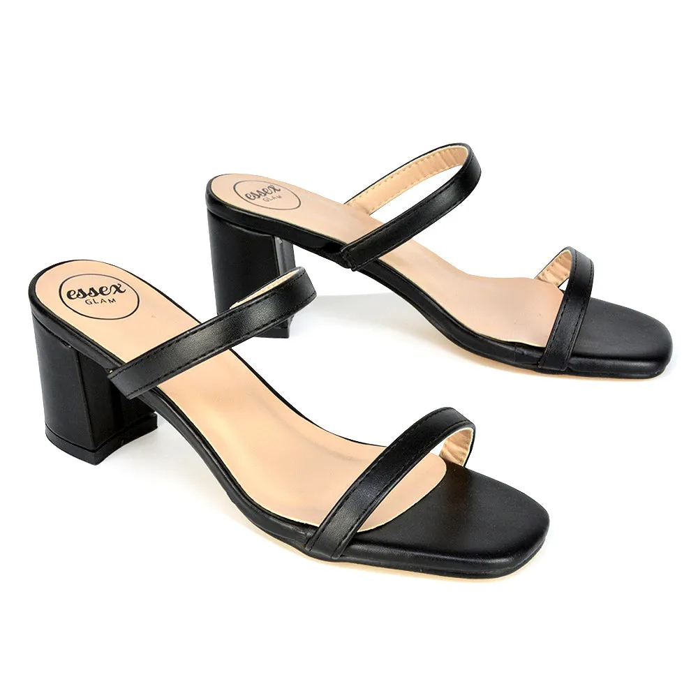 Tiff Double Strap Square Toe Slip On Low Mid Block High Heel Mule Sandals in Pastel Green