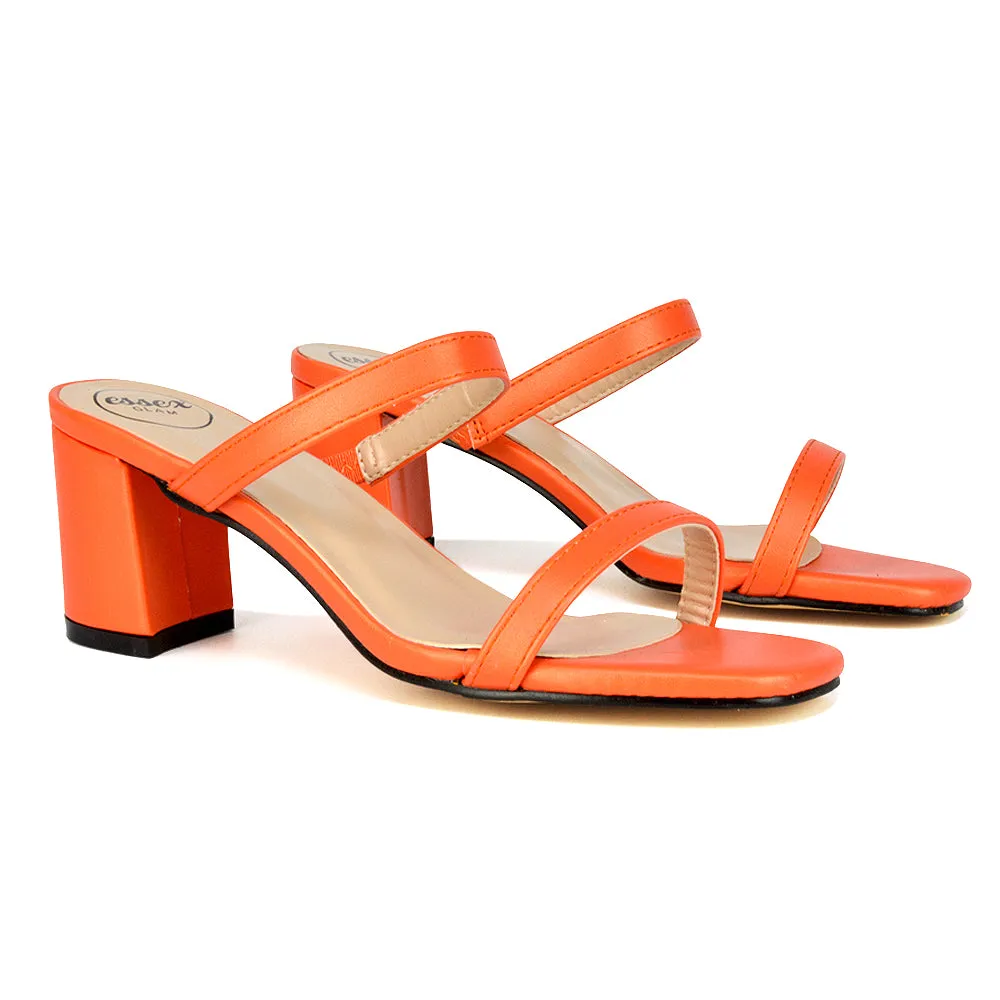 Tiff Double Strap Square Toe Slip On Low Mid Block High Heel Mule Sandals in Pastel Green