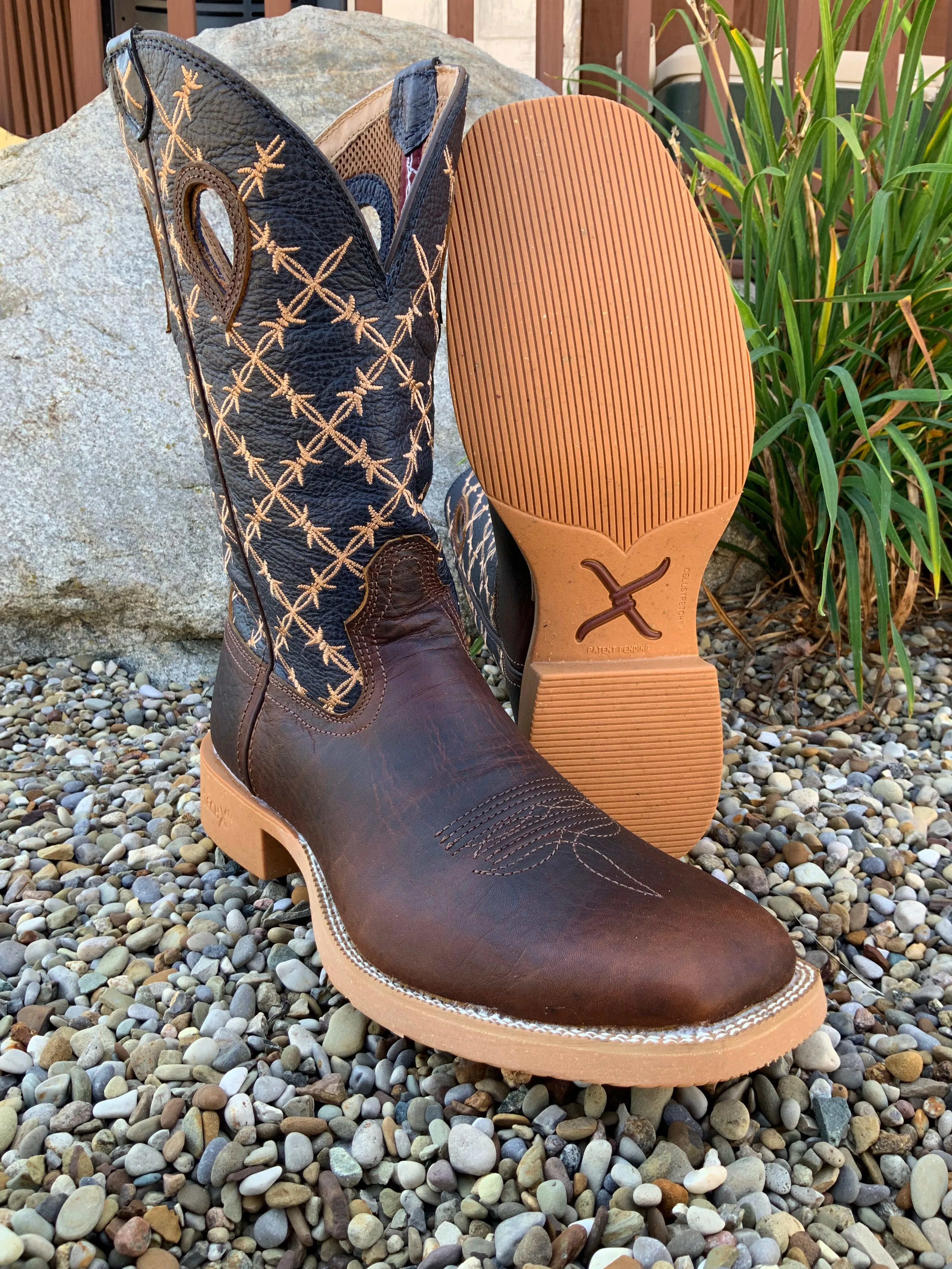 Twisted X Men's 12” Rustic Brown & Navy CellStetch Western Cowboy Boots MXTR004