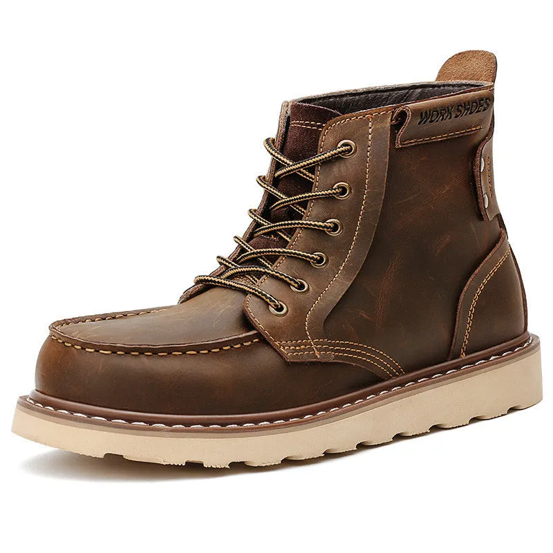 Vintage Boots - Men's Military Style Soft Toe Lace Up Work Boots