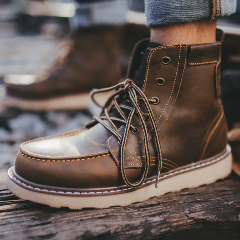 Vintage Boots - Men's Military Style Soft Toe Lace Up Work Boots