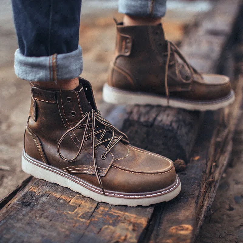 Vintage Boots - Men's Military Style Soft Toe Lace Up Work Boots