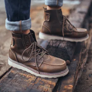 Vintage Boots - Men's Military Style Soft Toe Lace Up Work Boots