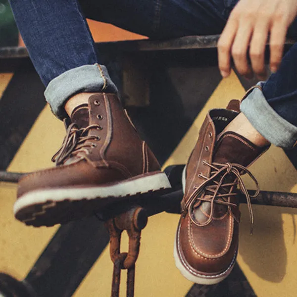 Vintage Boots - Men's Military Style Soft Toe Lace Up Work Boots