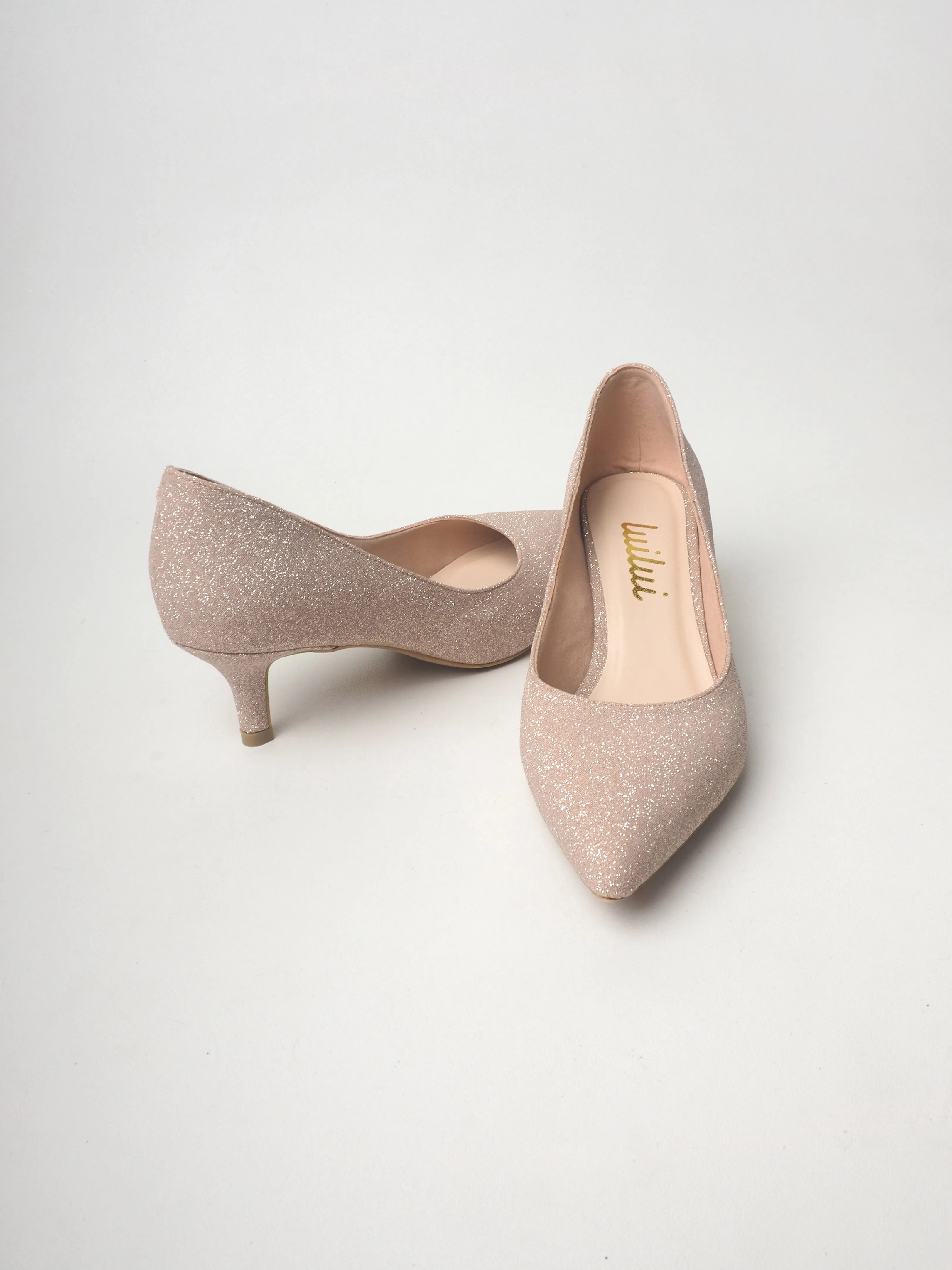 VISHA Glitter Pumps on Kitten Heel
