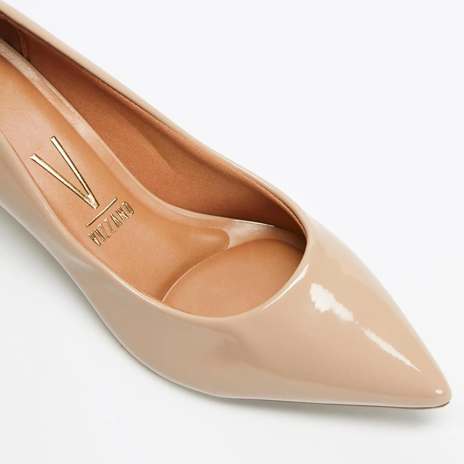 Vizzano 1122-828 Kitten Heel Pointy Toe Pump in Beige Patent