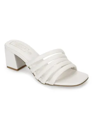 White PU Block Heel Mules