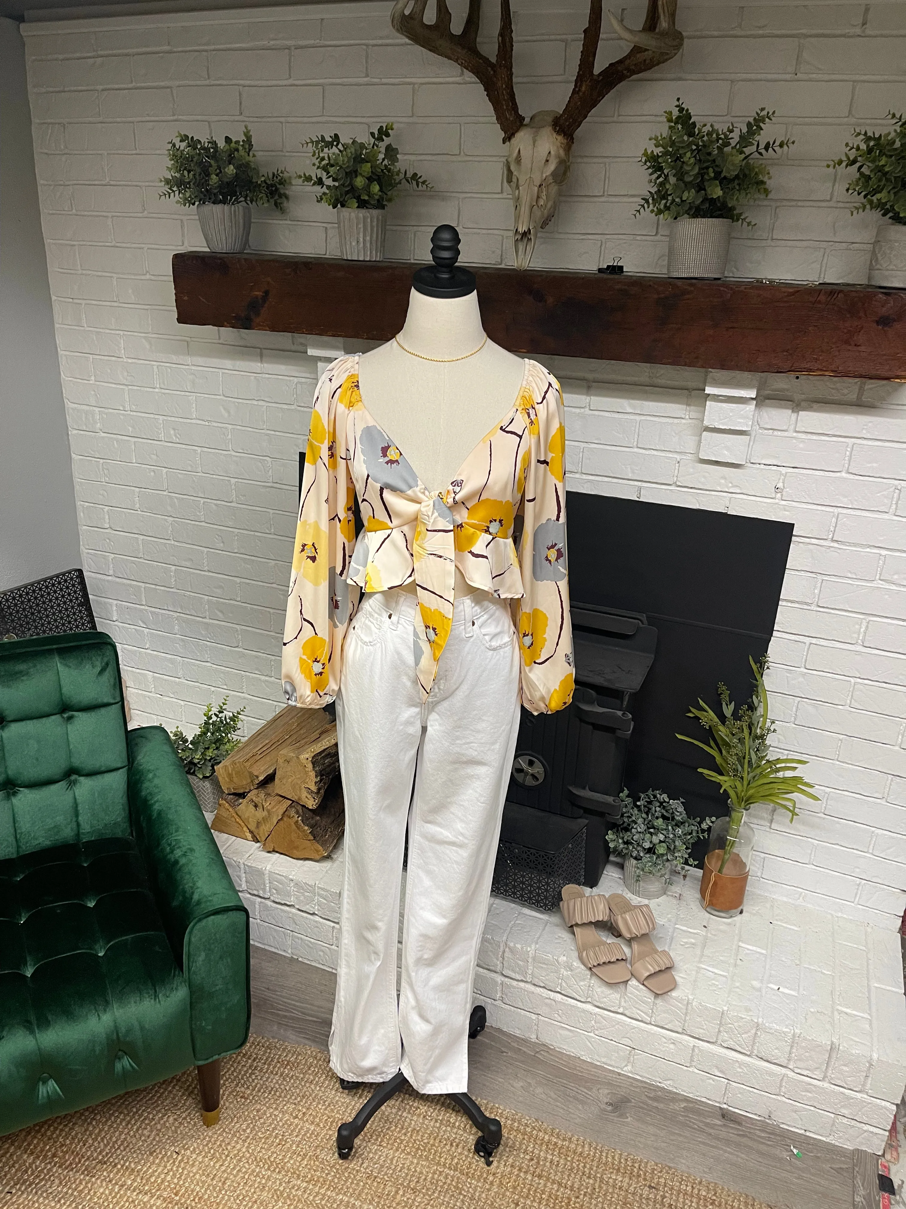 White Side Slit Straight Leg Denim