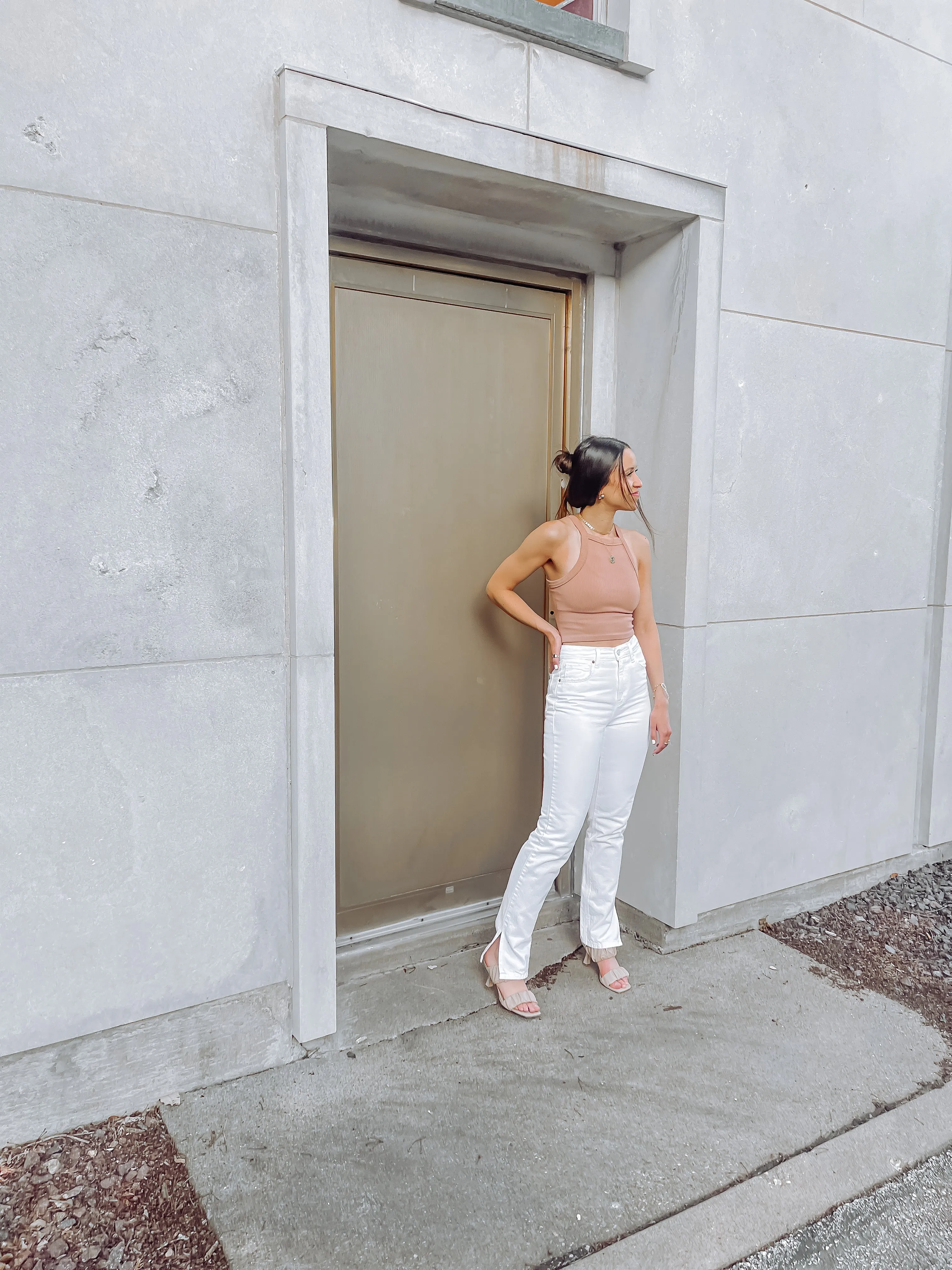 White Side Slit Straight Leg Denim