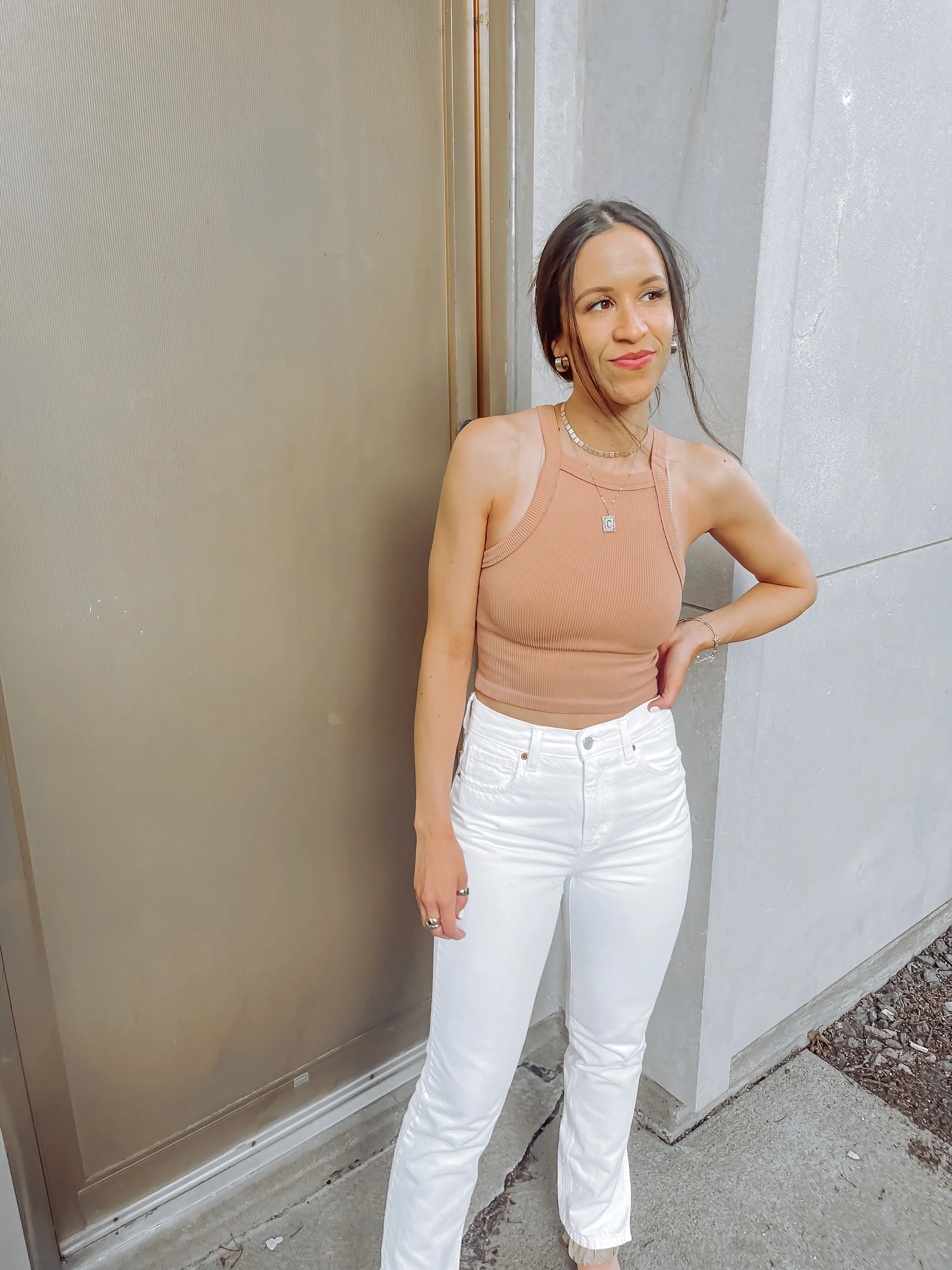 White Side Slit Straight Leg Denim