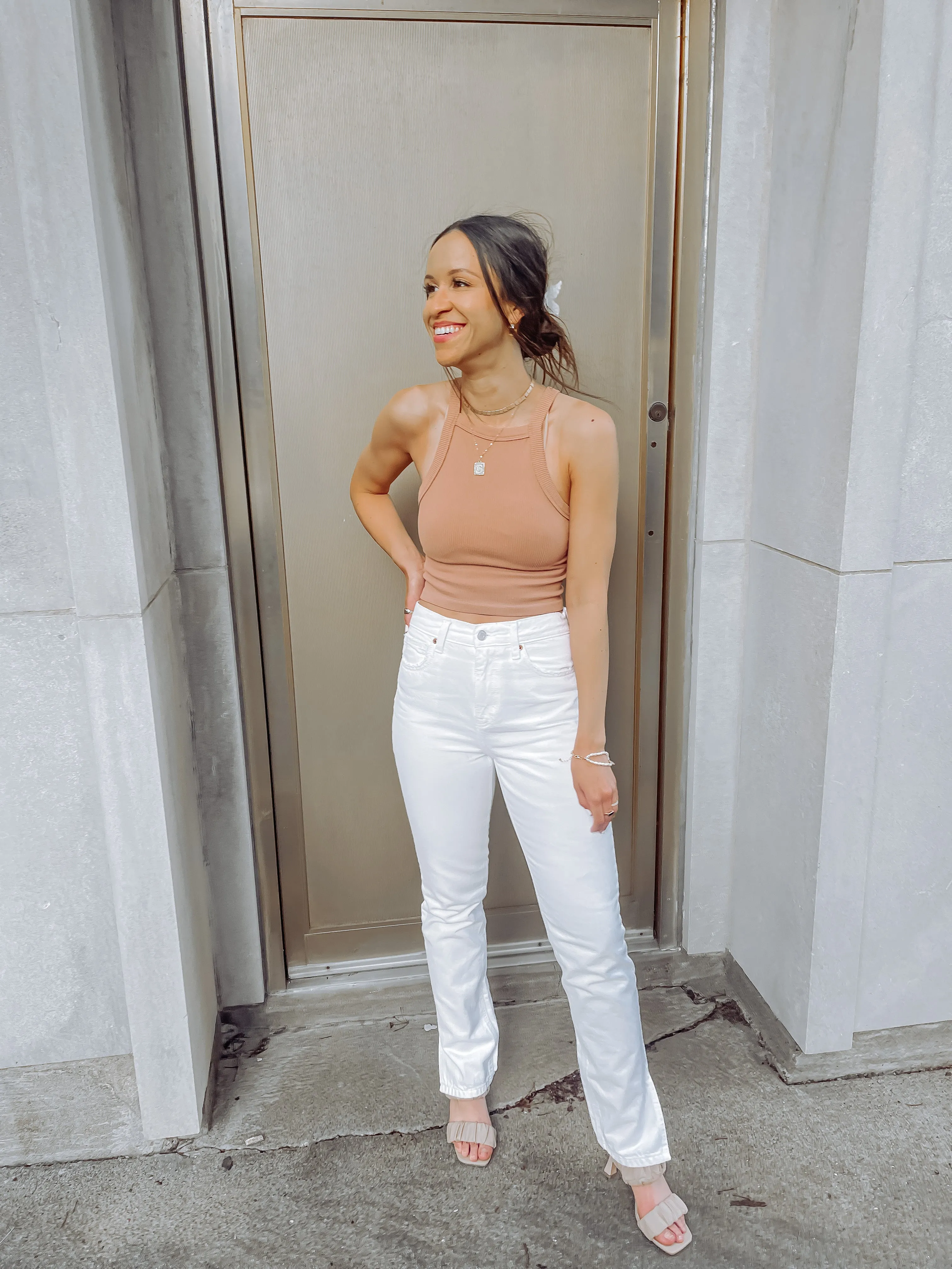 White Side Slit Straight Leg Denim