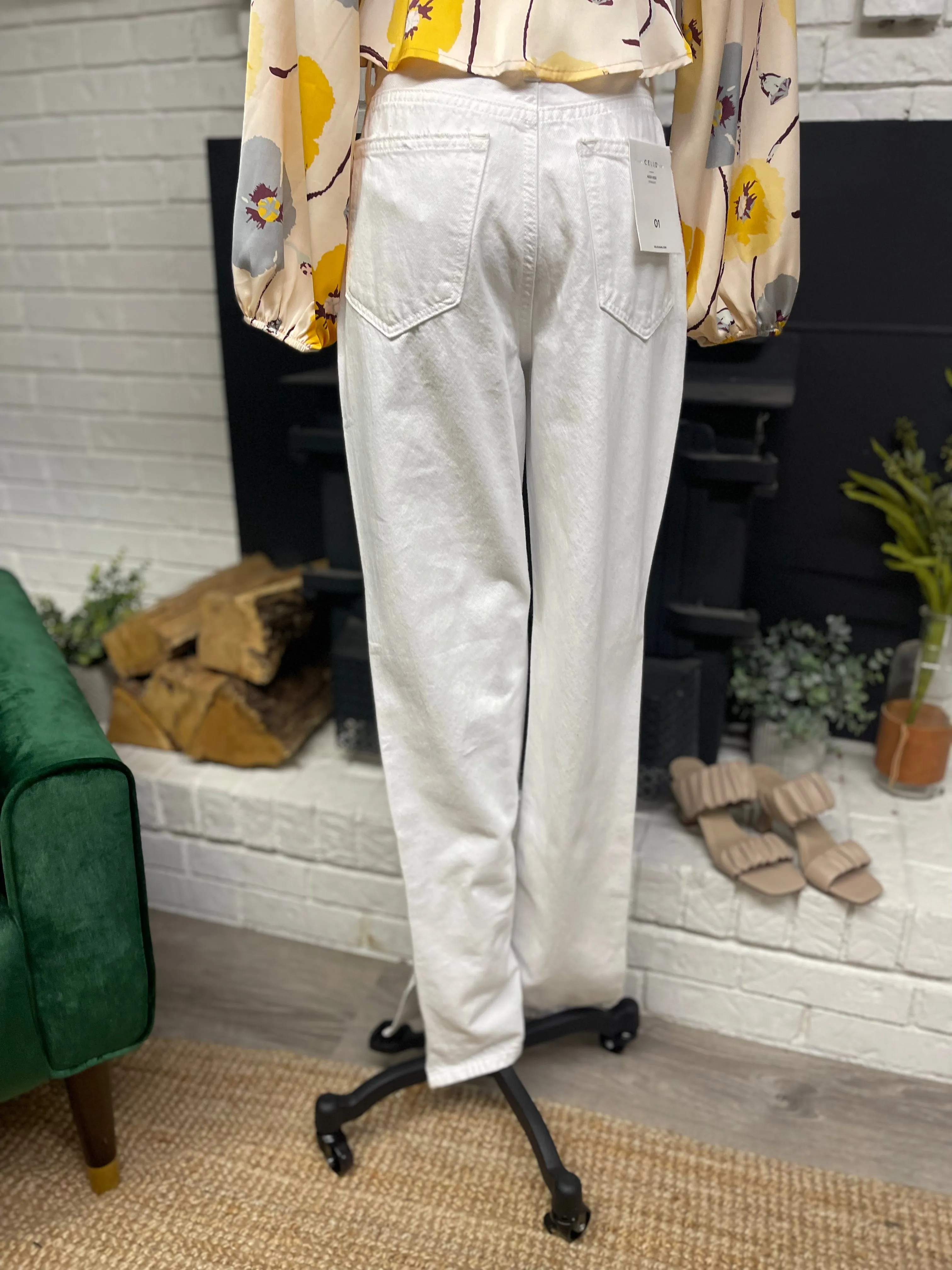 White Side Slit Straight Leg Denim