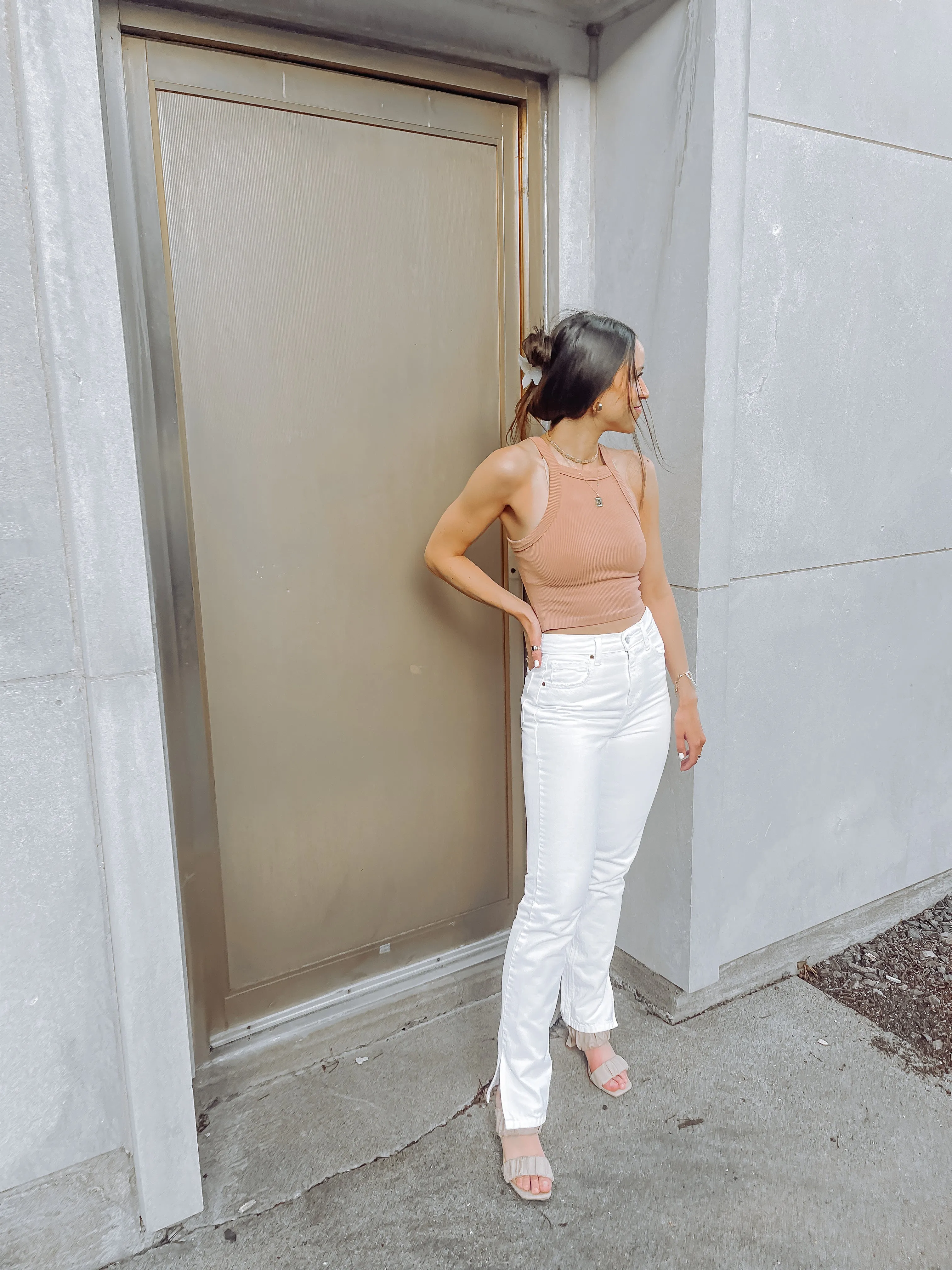 White Side Slit Straight Leg Denim