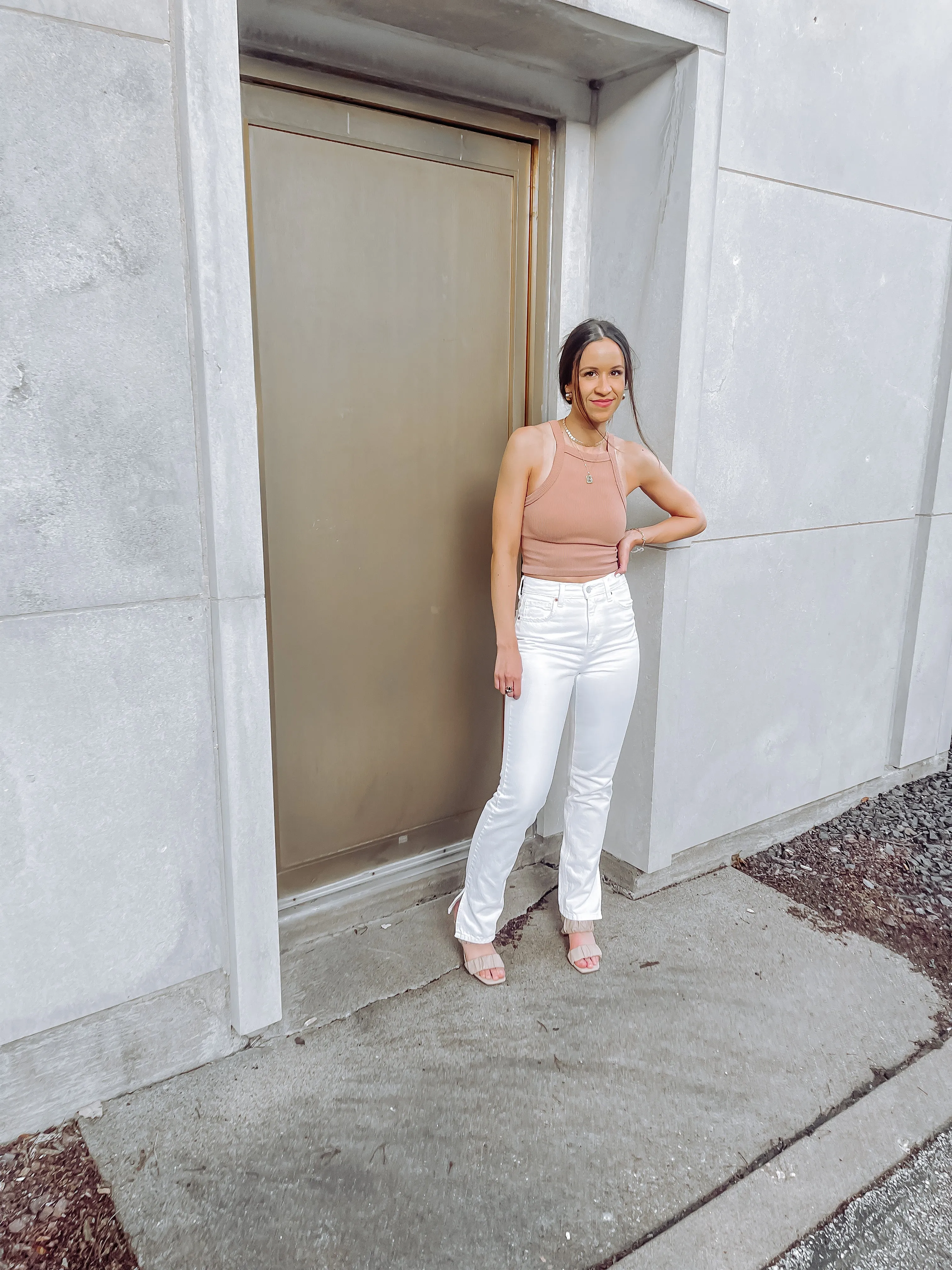 White Side Slit Straight Leg Denim