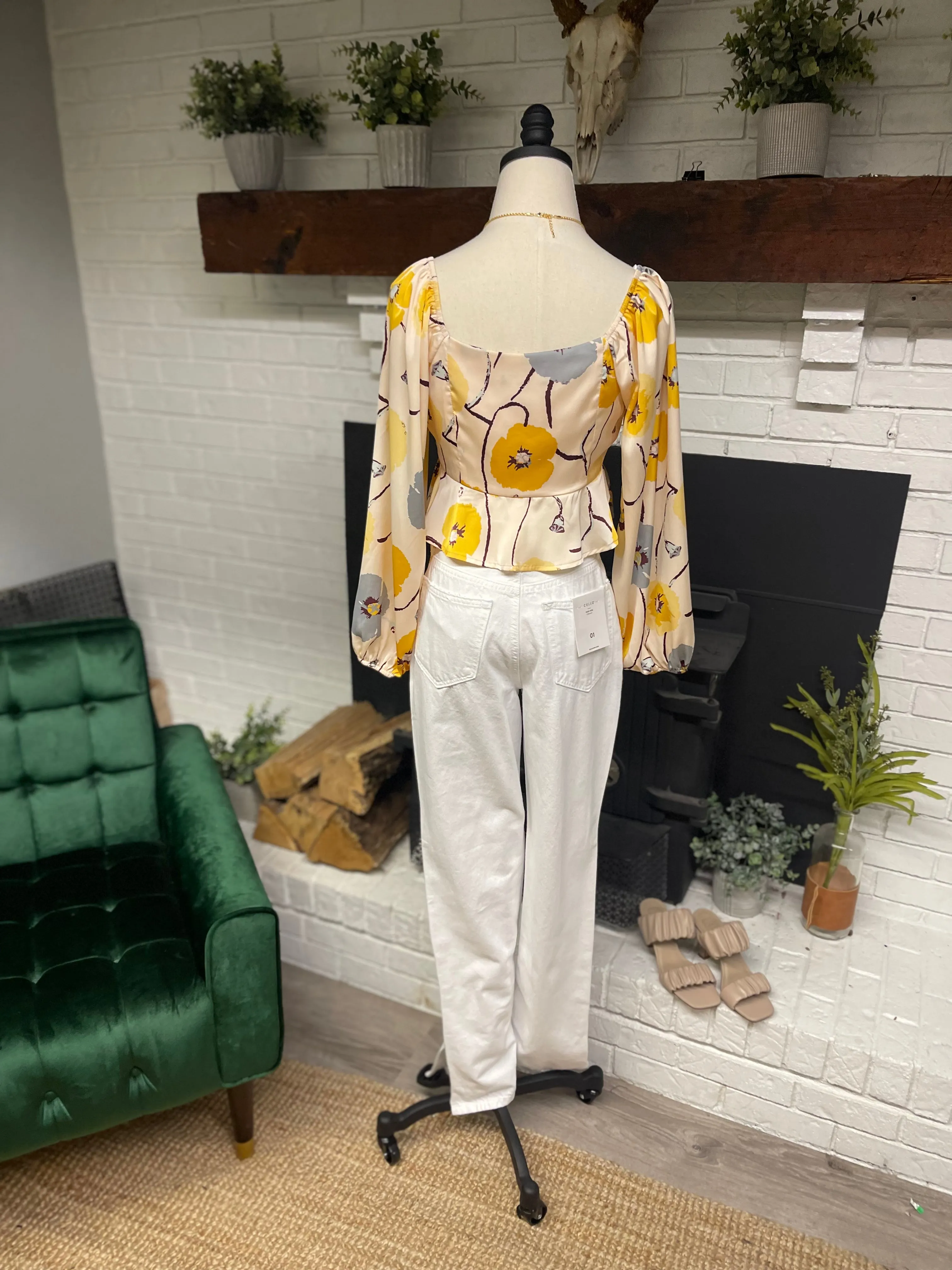 White Side Slit Straight Leg Denim