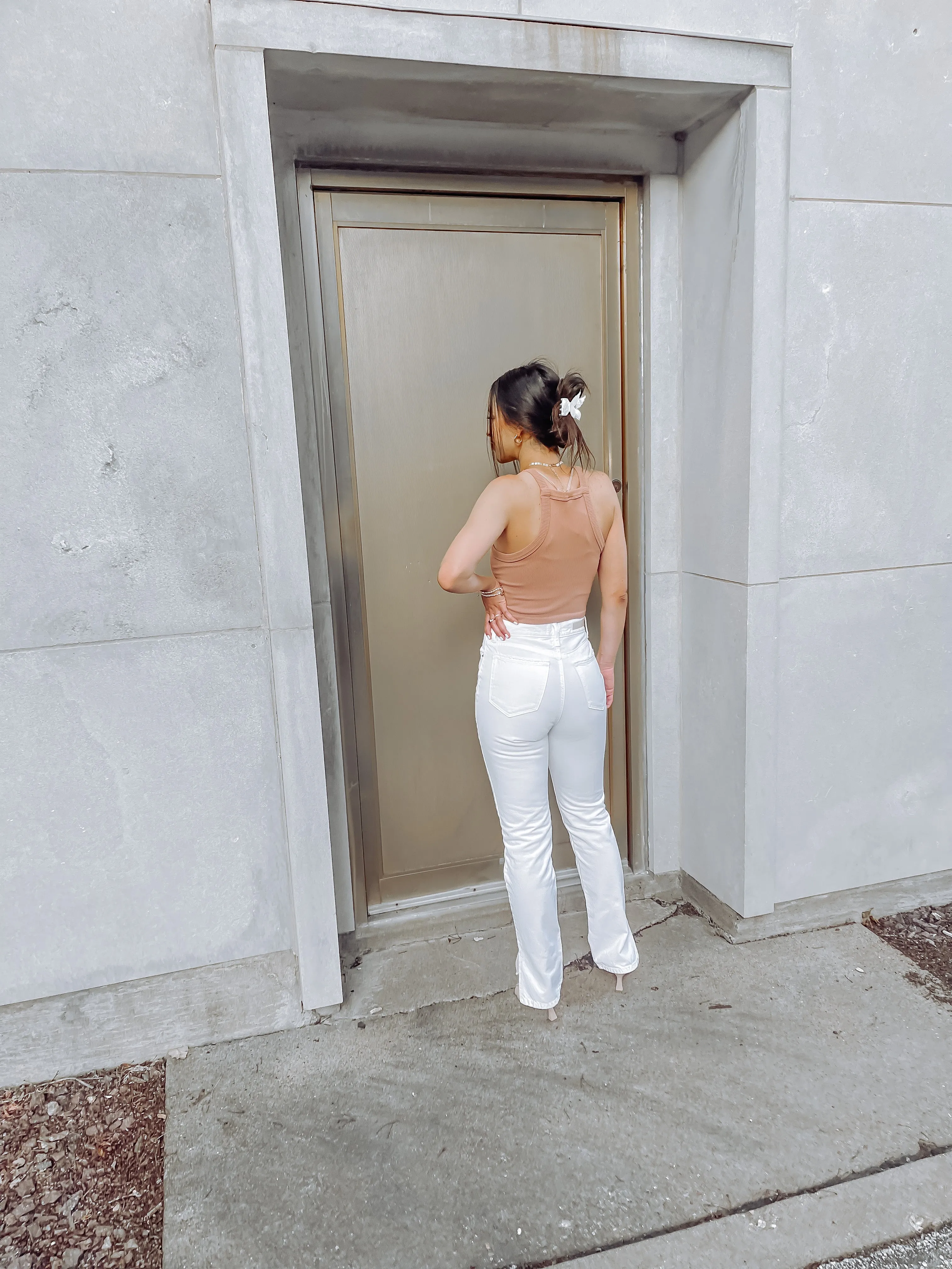 White Side Slit Straight Leg Denim