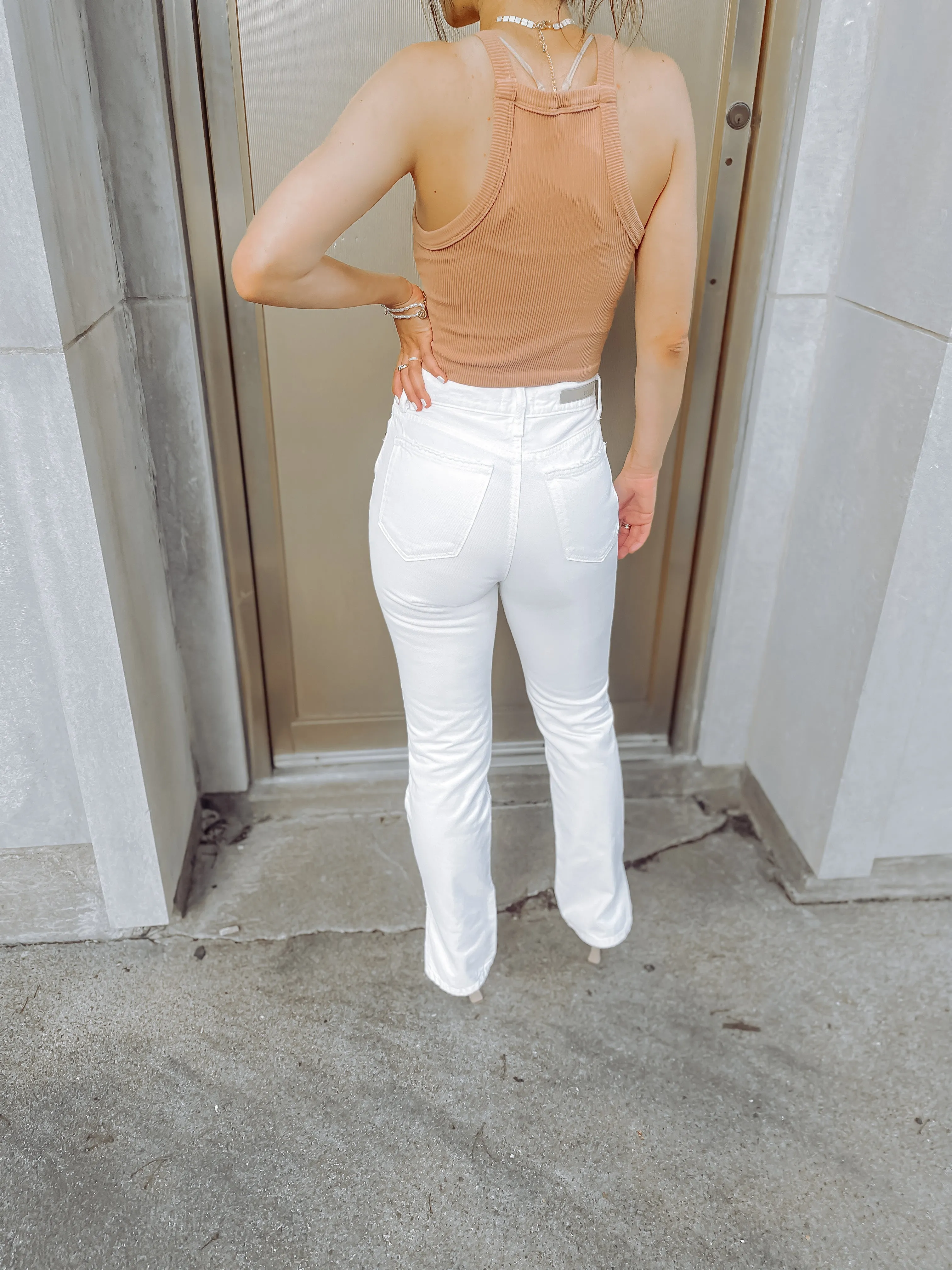White Side Slit Straight Leg Denim