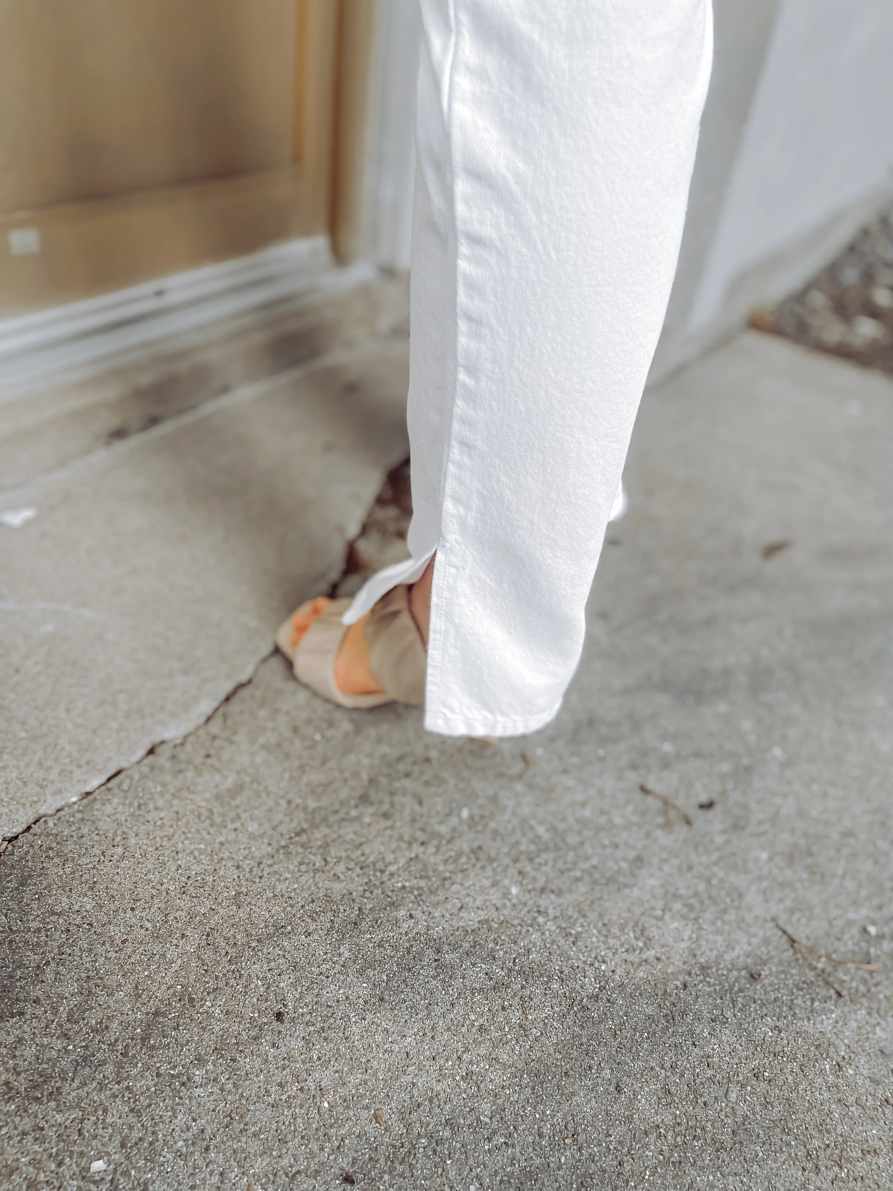 White Side Slit Straight Leg Denim