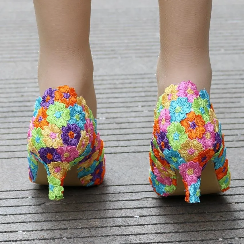 Women's kitten heel lace imitation pearl wedding pumps