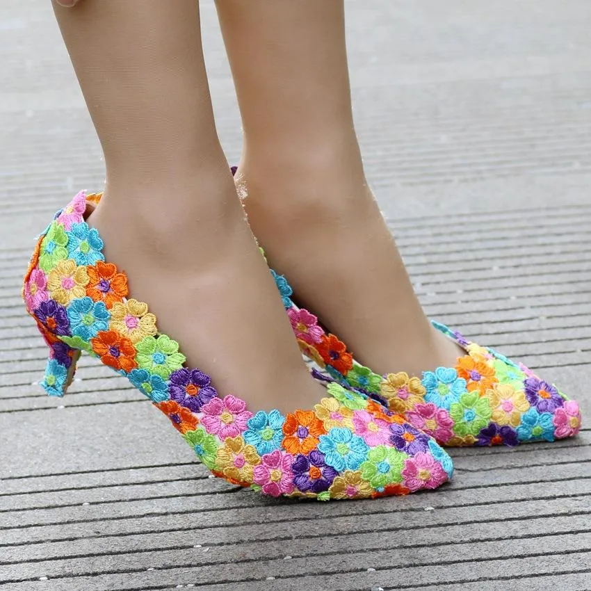Women's kitten heel lace imitation pearl wedding pumps