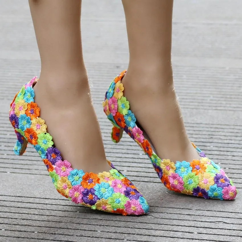Women's kitten heel lace imitation pearl wedding pumps