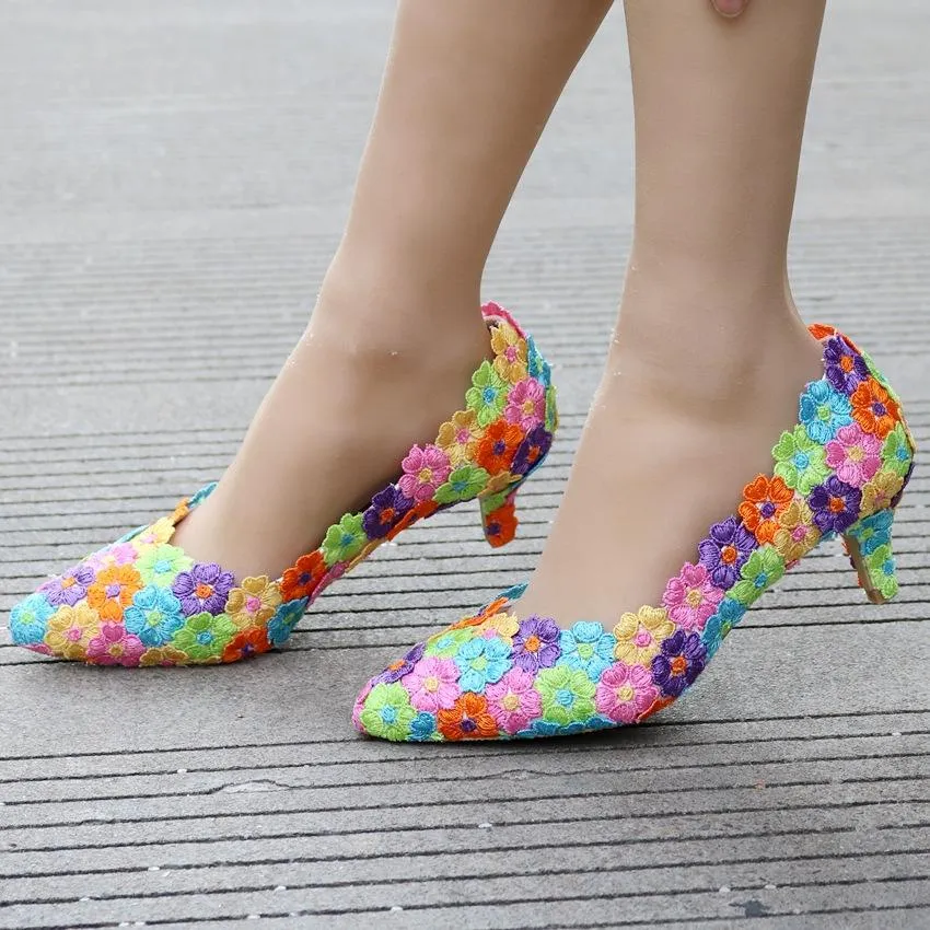 Women's kitten heel lace imitation pearl wedding pumps