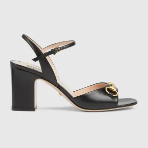 Women's mid-heel leather sandal with Horsebit