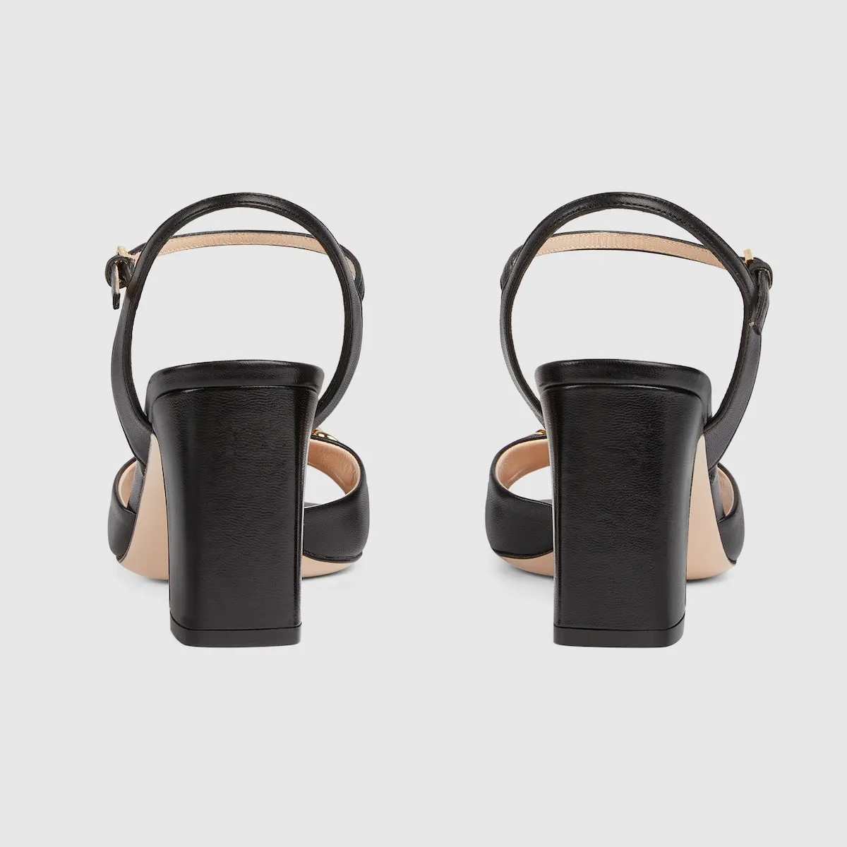 Women's mid-heel leather sandal with Horsebit