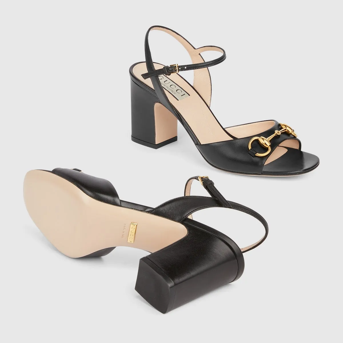 Women's mid-heel leather sandal with Horsebit