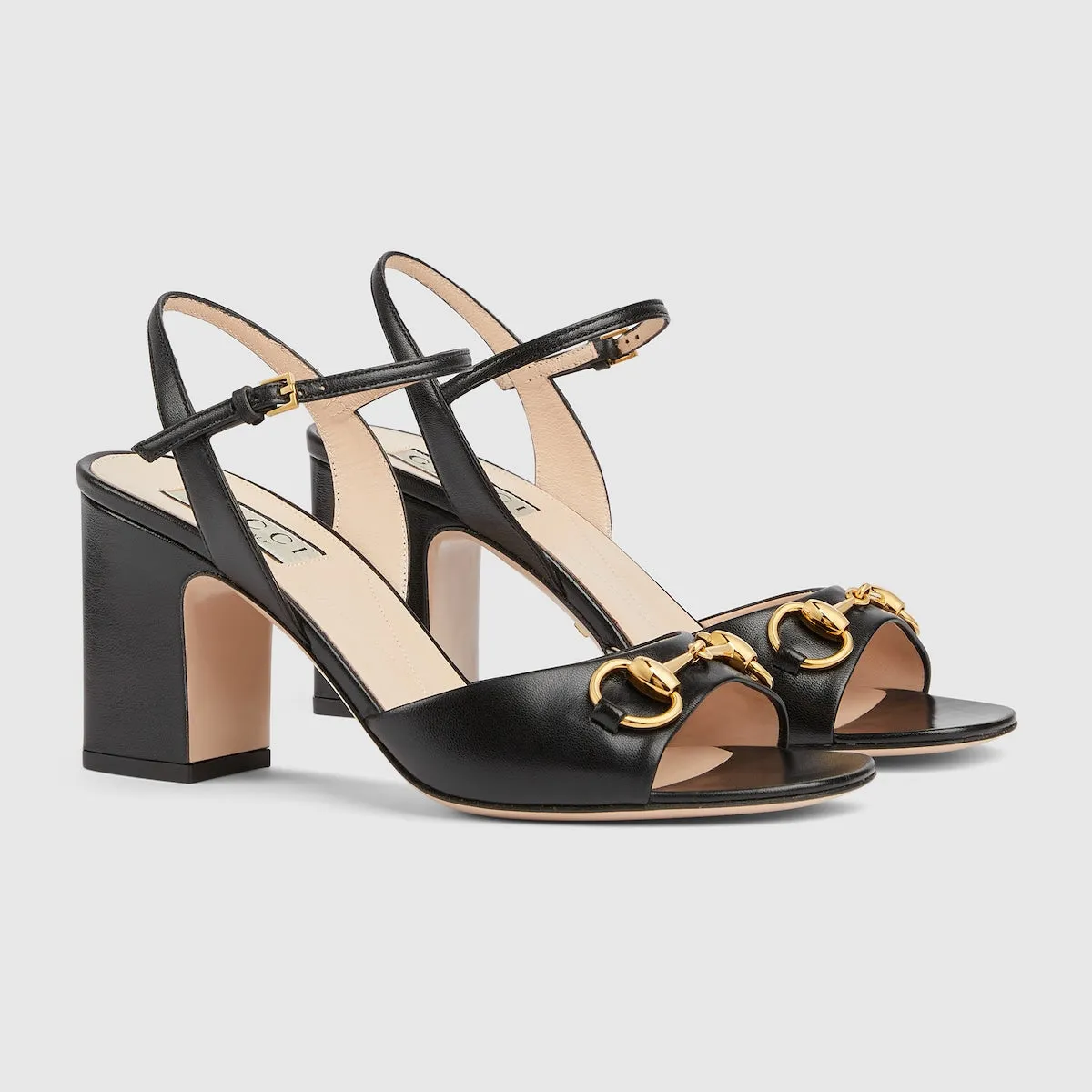 Women's mid-heel leather sandal with Horsebit