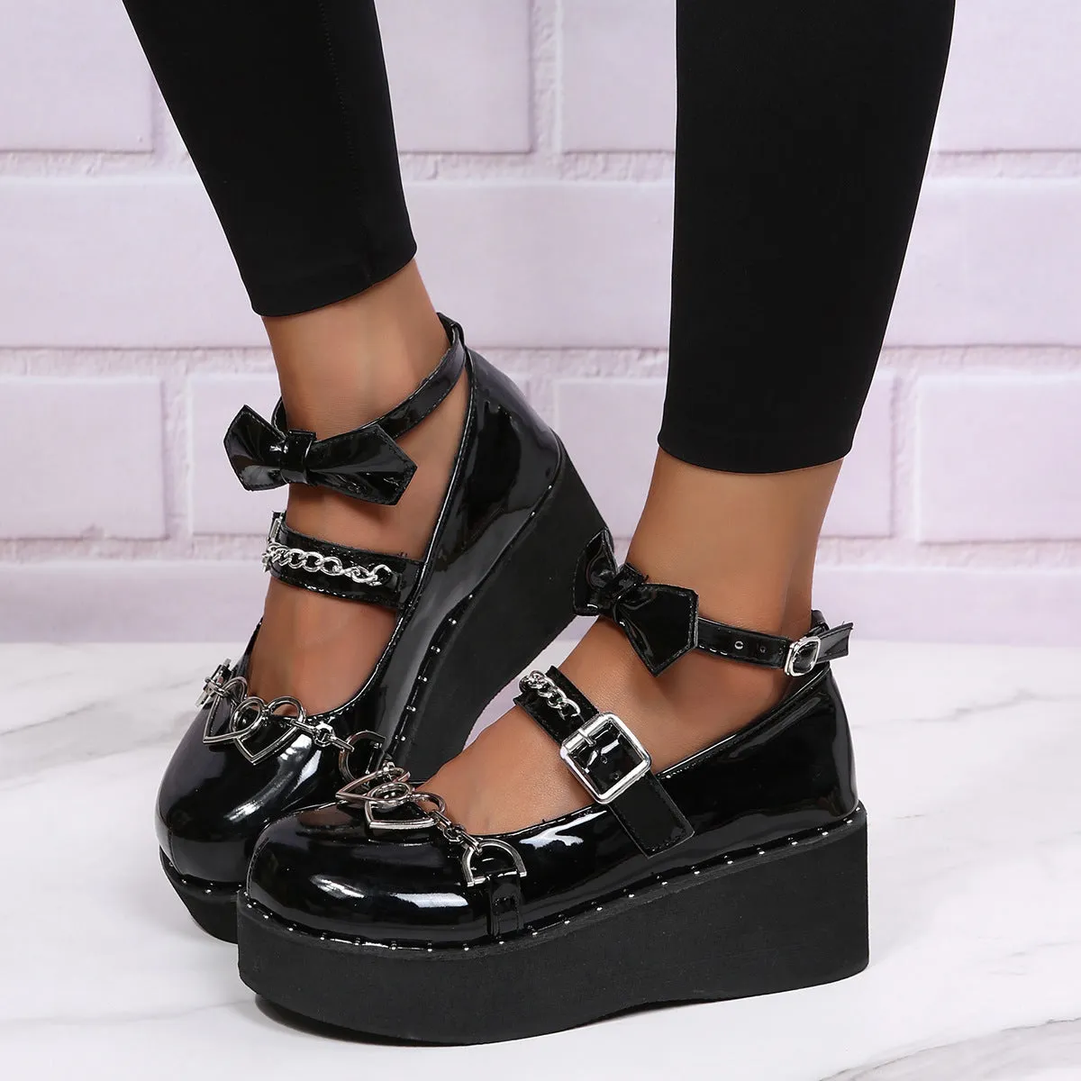 Women's Shoes Heightening Platform Chain Mary Jane High Heels | Brodtica.com