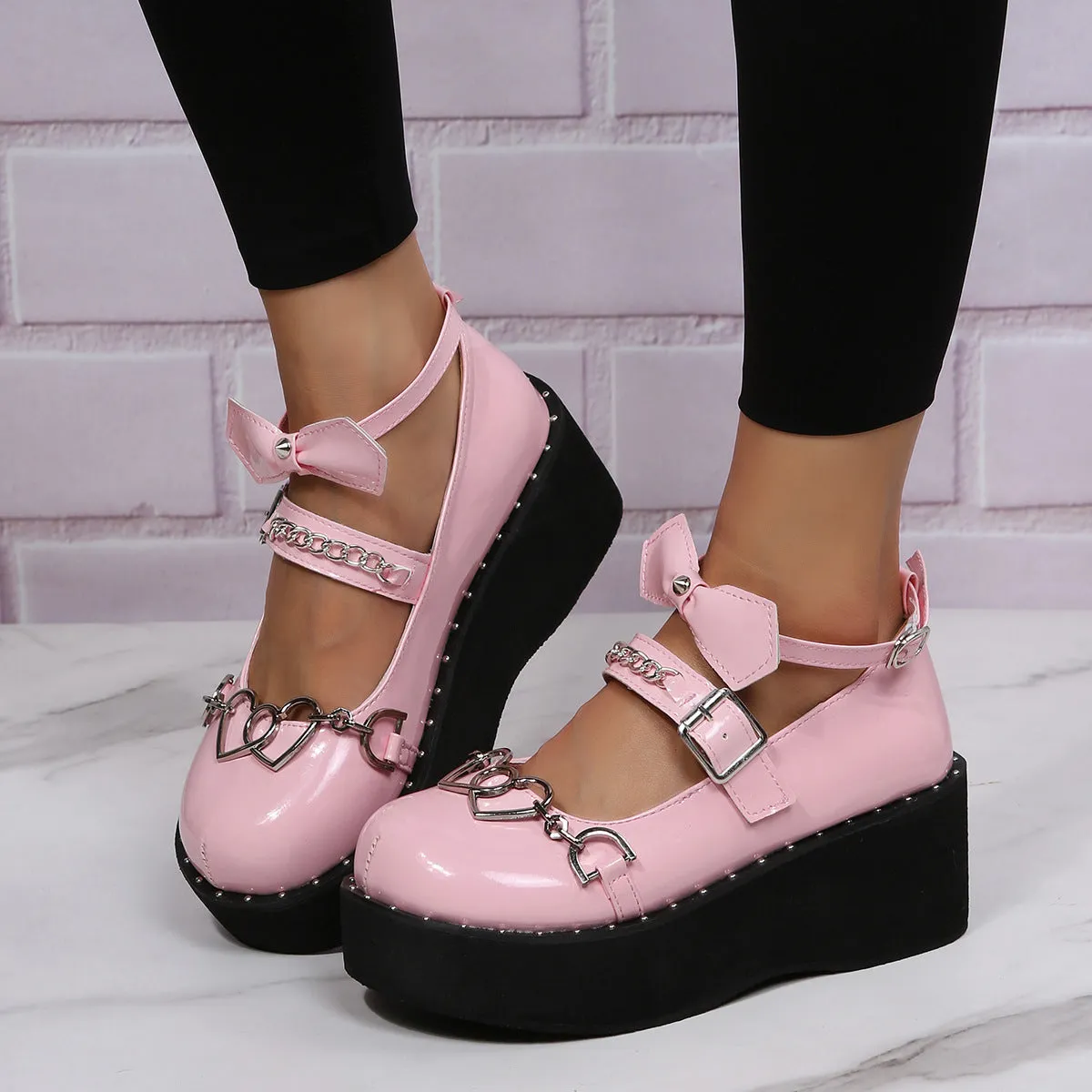 Women's Shoes Heightening Platform Chain Mary Jane High Heels | Brodtica.com