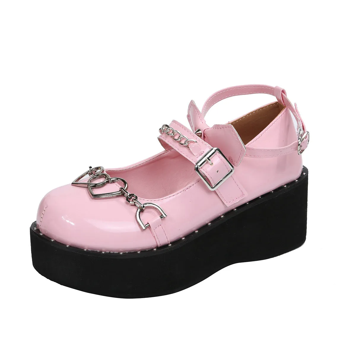 Women's Shoes Heightening Platform Chain Mary Jane High Heels | Brodtica.com
