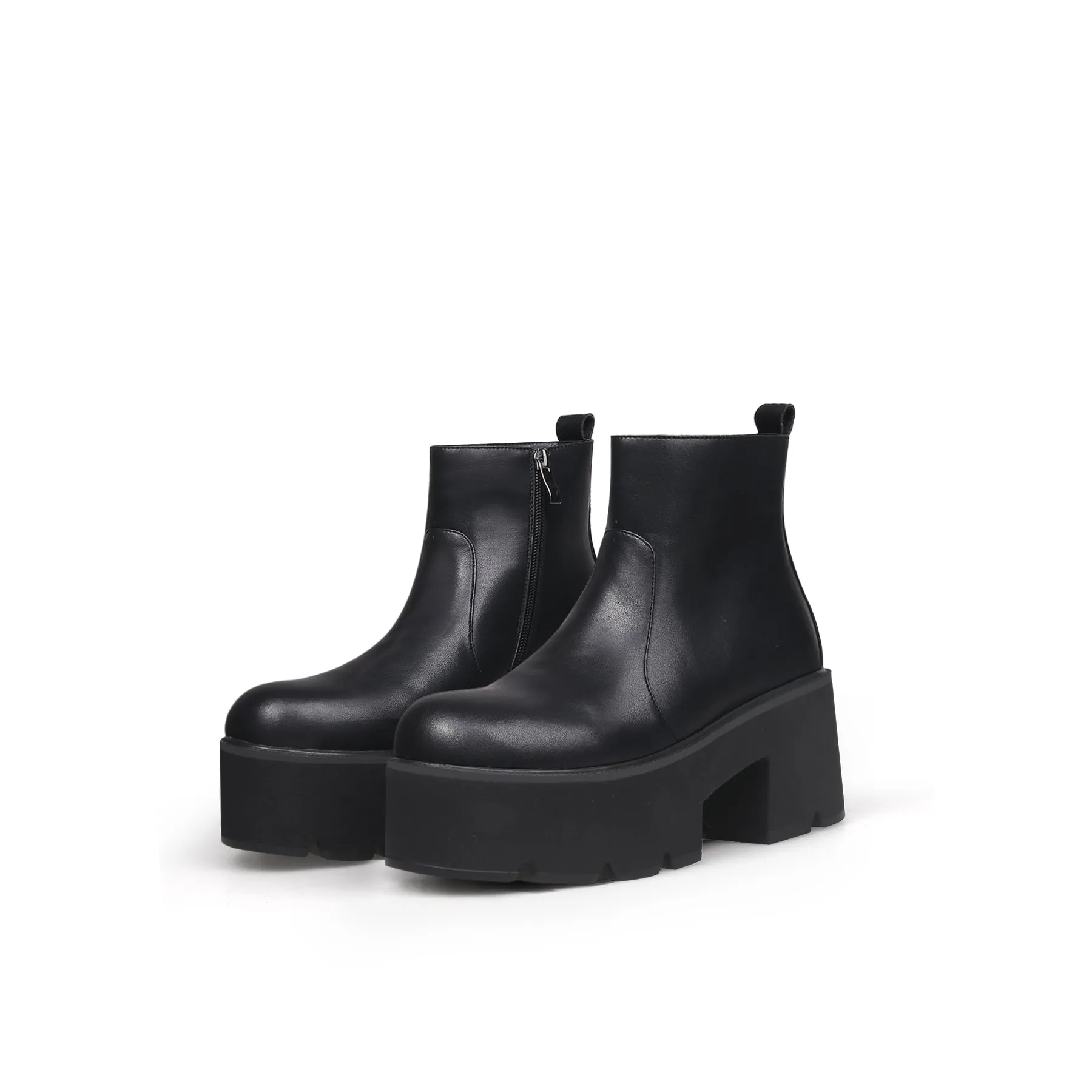 Zipped Thick Heel Black Platform Boots