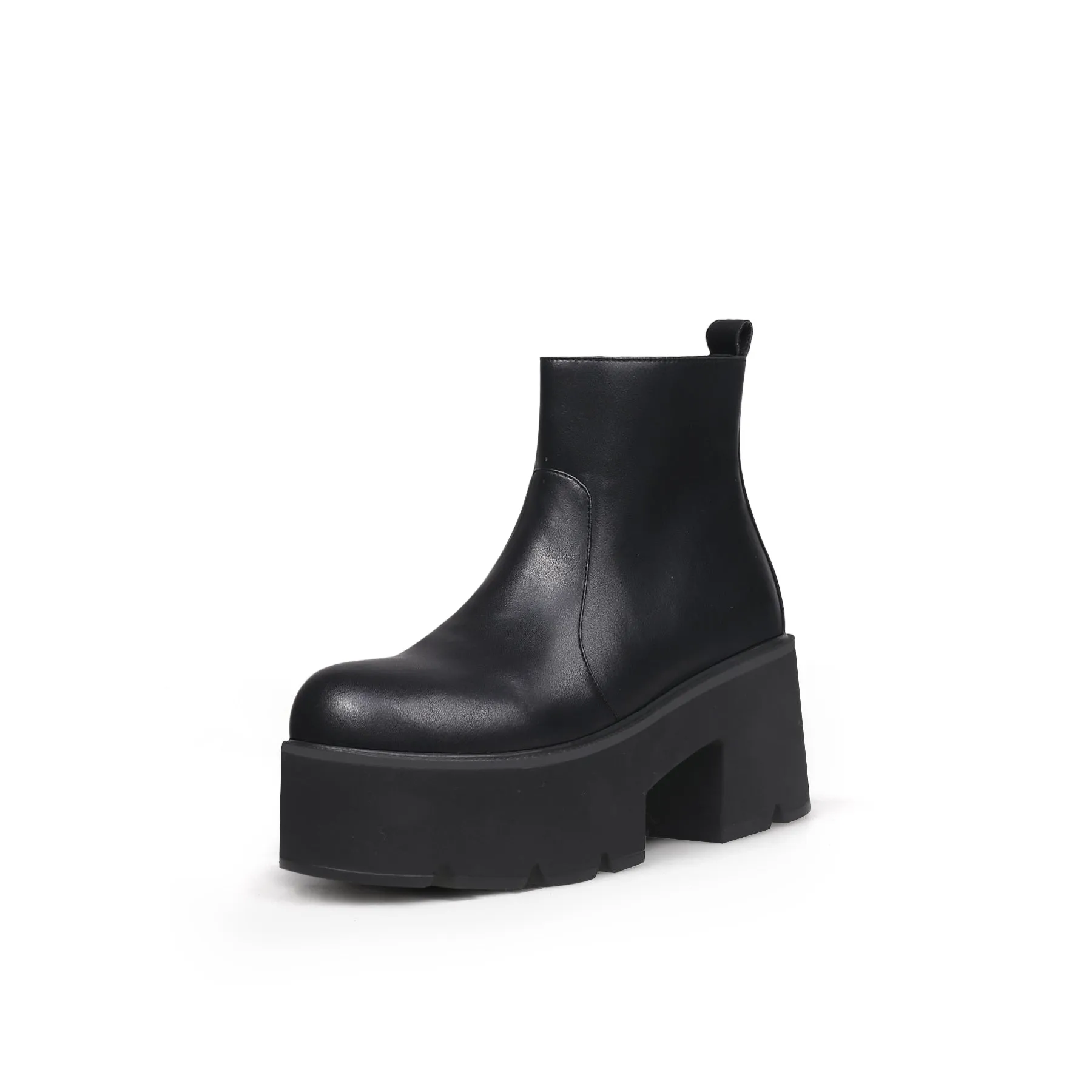 Zipped Thick Heel Black Platform Boots