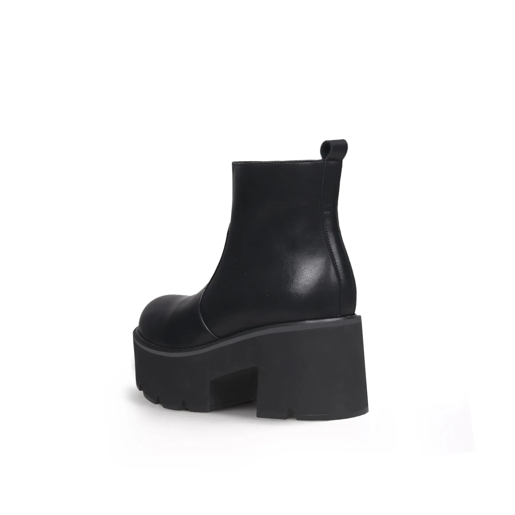 Zipped Thick Heel Black Platform Boots
