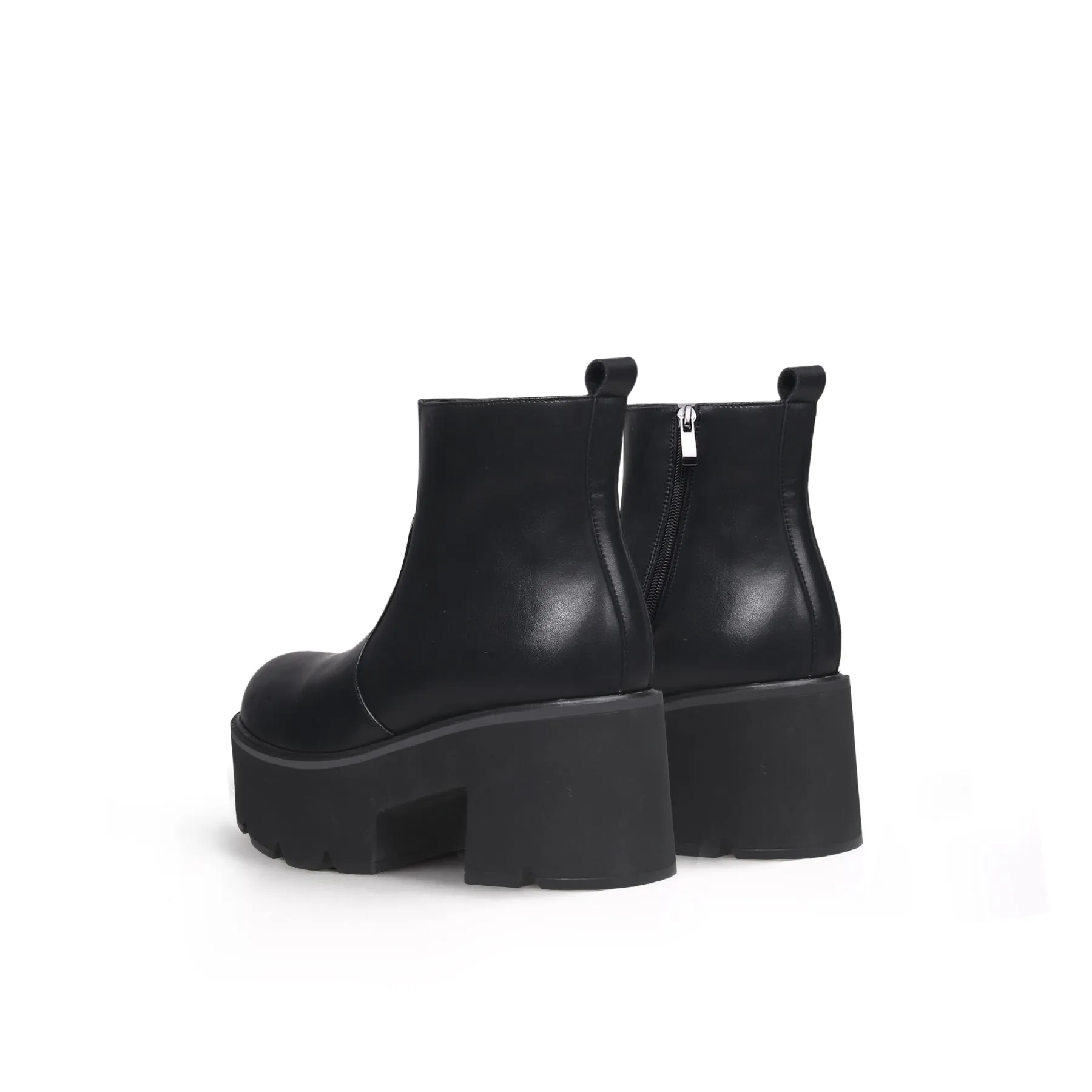 Zipped Thick Heel Black Platform Boots